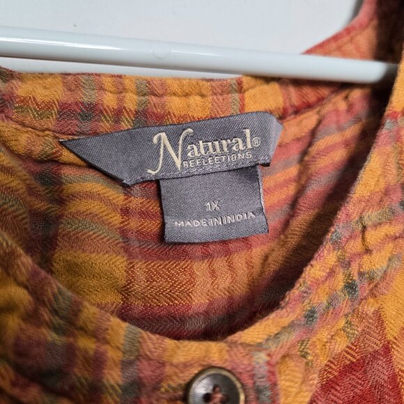 Natural Reflections Orange Plaid Sleeveless Top 1X - Picture 5 of 7